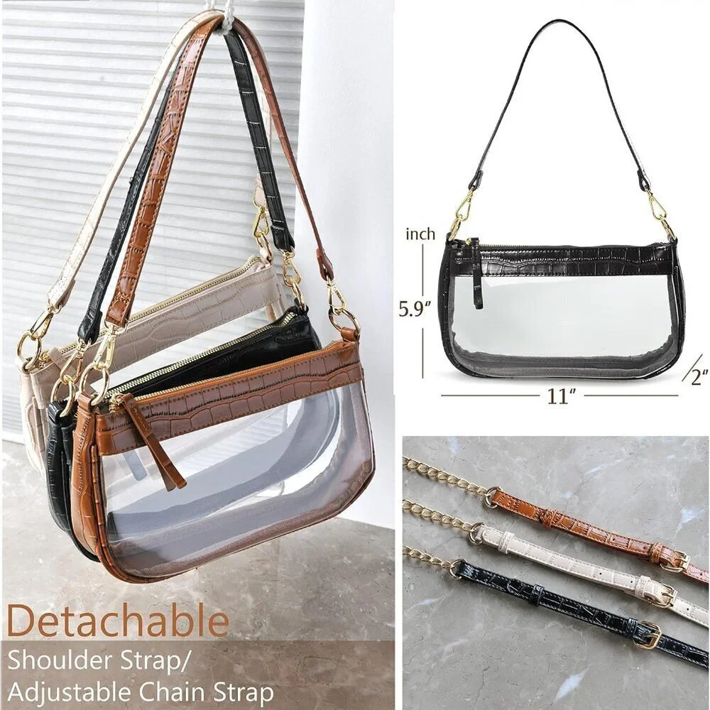 Clear PVC Shoulder Handbag Women Vegan Leather Crocodile Crossbody Bag